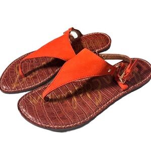 Sam Edelman Greta Orange Leather Sandals Thong Slingback Flats • Women’s 5.5 / 6